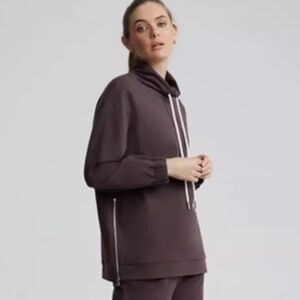 Varley Warwick Funnel Neck Pullover Side Zip Sweatshirt Chocolate Brown Large L